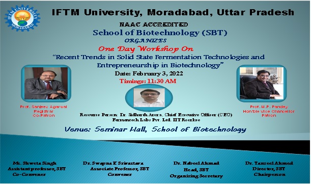 National Workshop On Recent Trends In Solid State Fermentation And Entrepreneurship In Biotechnology