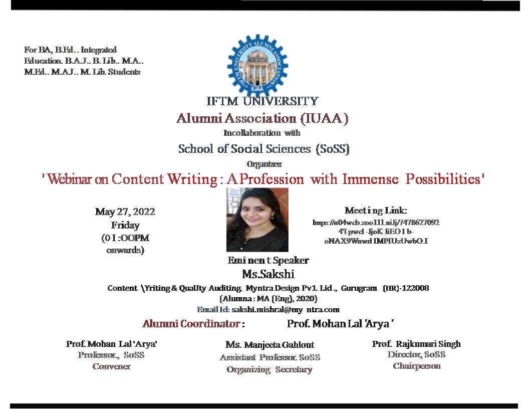 Webinar on Content Writing A Profession with Immense Possibilities