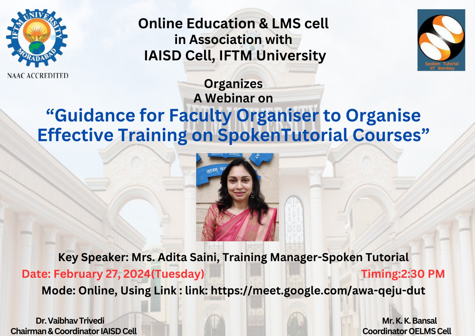 A webinar on Guidance for Faculty Organizer to Organize Effective Training on Spoken Tutorial Courses