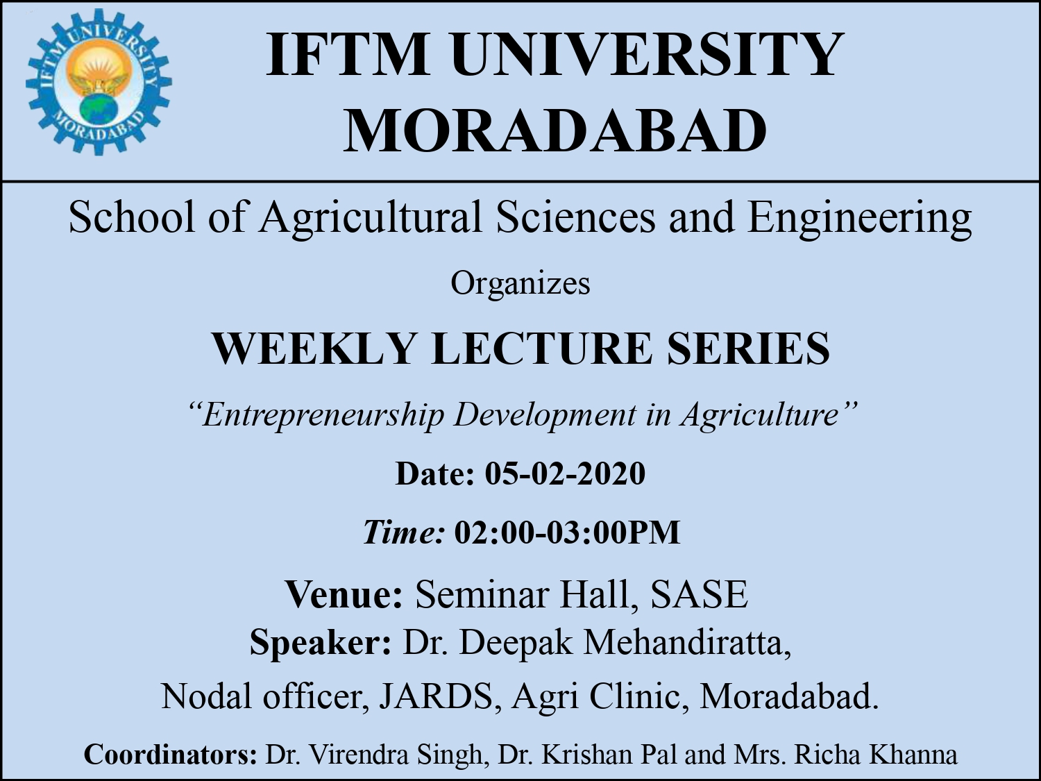 Weekly Lecture Series: “Entrepreneurship Development in Agriculture”