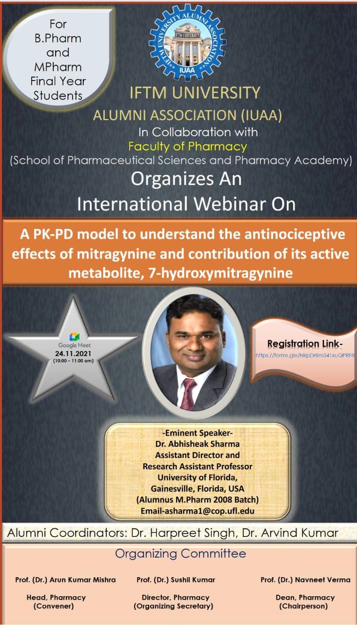International Webinar on a PK-PD Model to Understand the antinociceptive effects of mitragynine and contribution of its active metabolite, 7- hydroxymitragynine