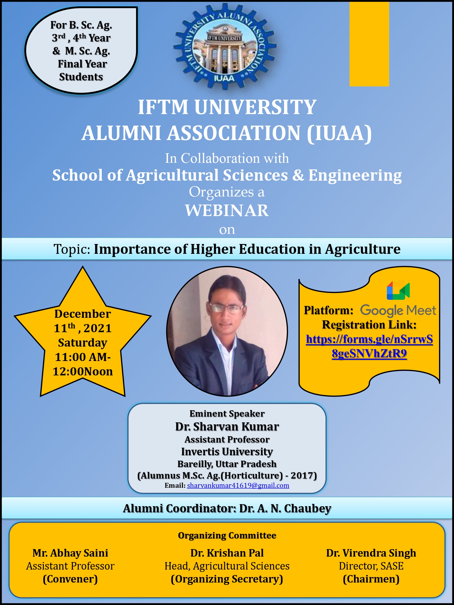 Webinar on Importance of Higher Education in Agriculture
