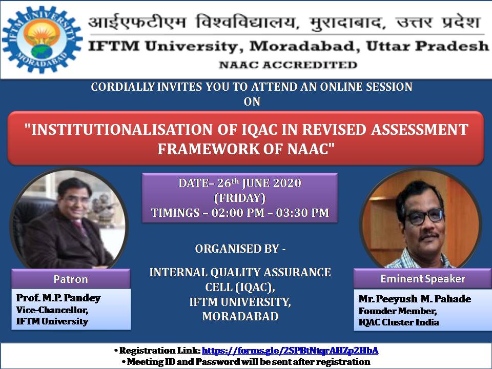 Online Session on Institutionalisation of IQAC in Revised Assessment Framework of NAAC