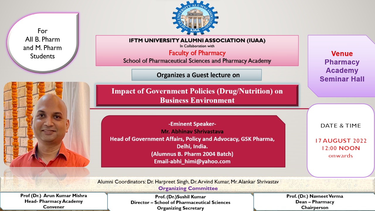 Guest Lecture on Impact of Government Policies (Drug/Nutrition) on Business Environment